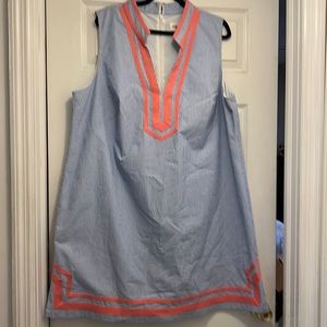 Eliza J blue/white striped dress with l orange trim, 20w